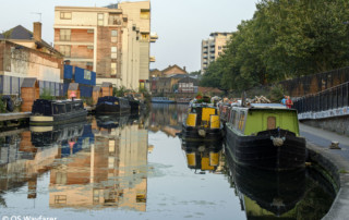 Canal reflections from the towpath between Whitmore and Rosemary Branch Bridges.