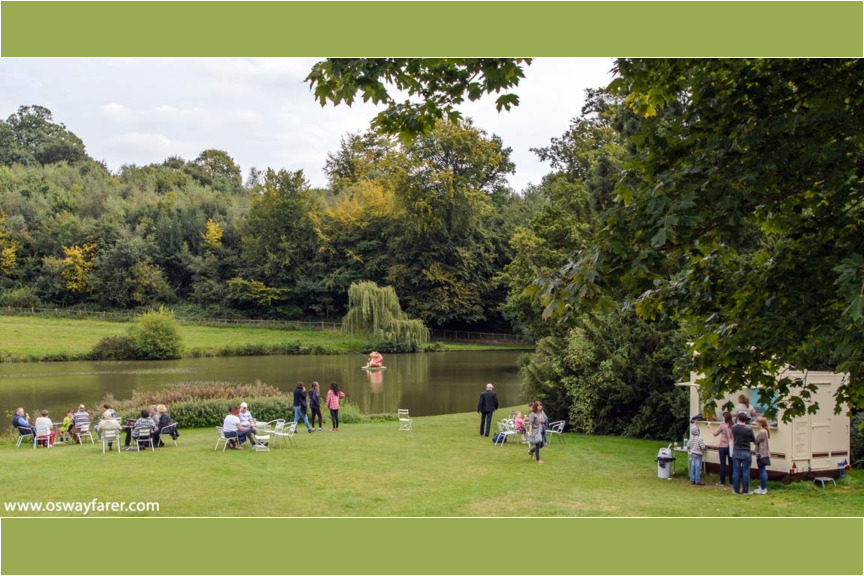 The frog rotates slowly in a circle. One of the larger ponds