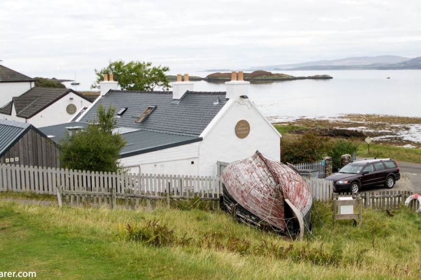This photo was taken from the front of the Colbost Museum, looking out over the top of the Three Chimneys restaurant towards Loch Dunvegan. Isle of Skye, Loch Dunvegan