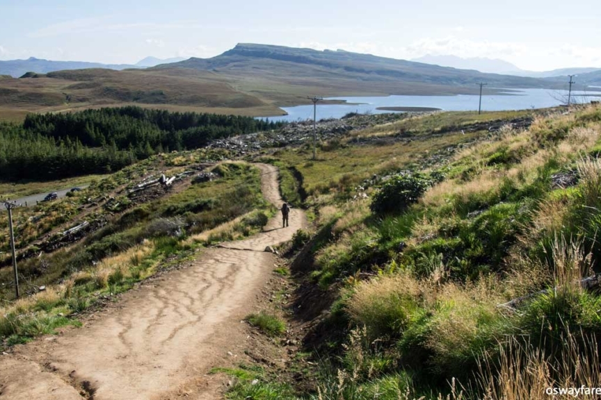 The access path to/from "The Old of Storr". Looks as though the clay type soil on the path could be slippery when wet. Loch Leathan is shown in the background. Isle of Skye, Mt Storr - Loch Leathan