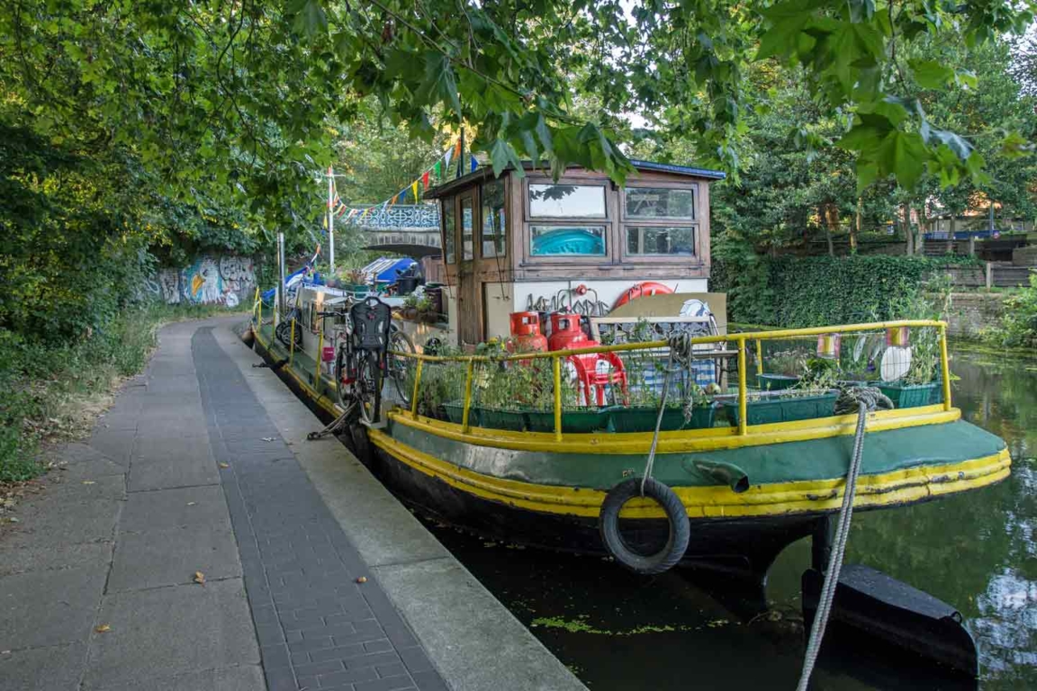 Canal-ship home moored near Victoria Park (from the stern) Canalship Home West
